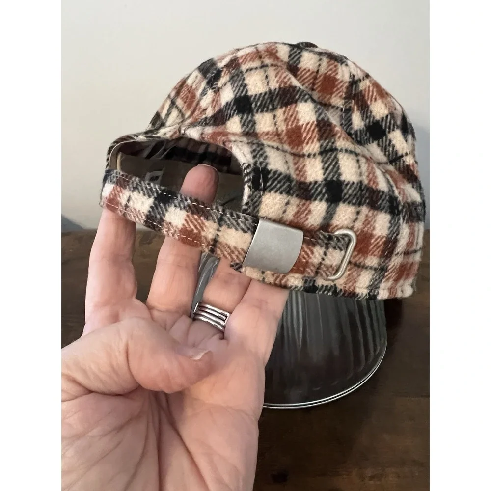 Aerie Plaid Smiley Face Baseball Cap Adjustable Flannel Hat One‎ Size
